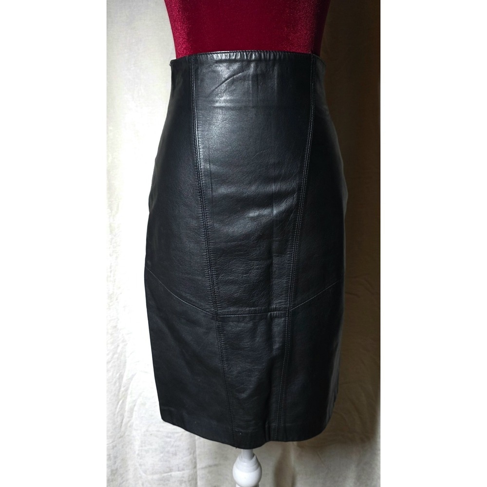 Wilson Suede & Leather Pencil Skirt Black SZ 6 VTG Biker grunge high waisted XS